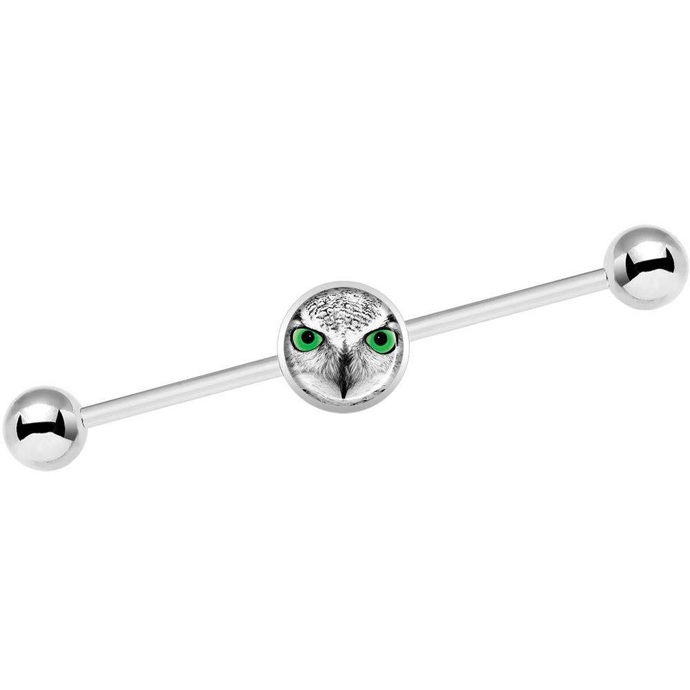 14G Black White Owl Industrial Barbell 37mm