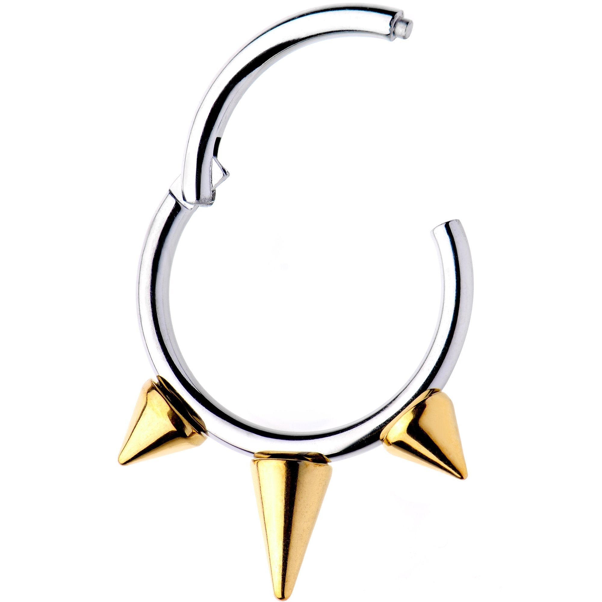 16G 3/8 Gold Tone Spike Punk Hinged Segment Ring