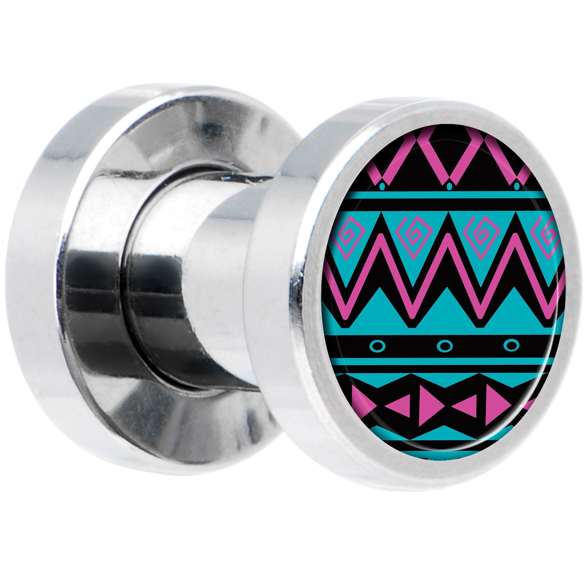 Pink Teal Tribal Print Steel Screw Fit Plug Set 4G