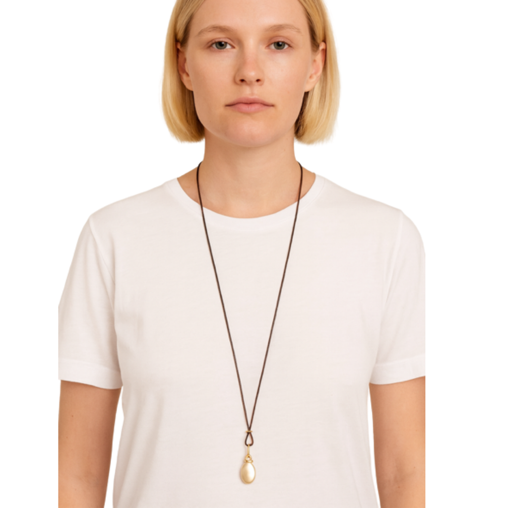 Matte Gold Pillow Style Pendant On 36" Natural Color Linen Cord