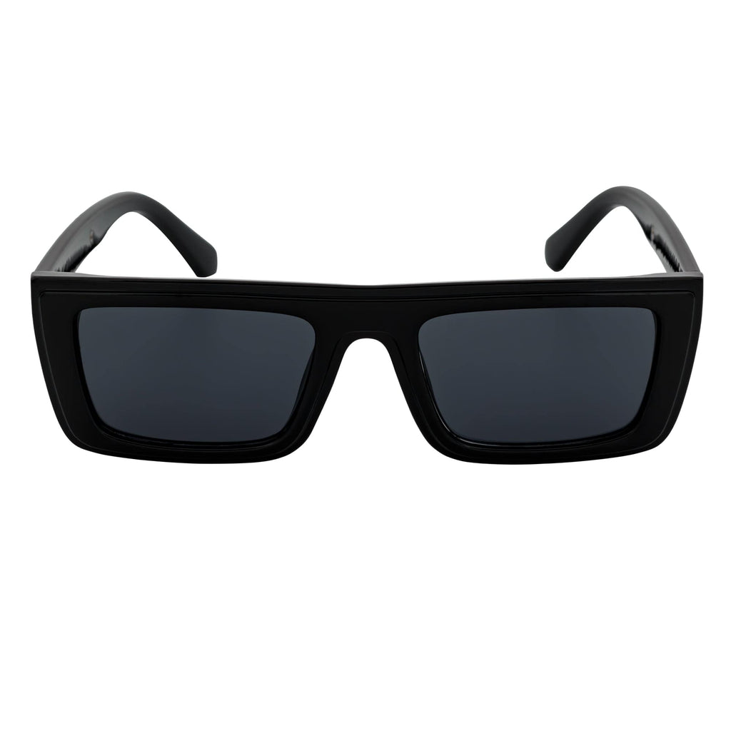 LOWKEY - Small Flat Top Rectangle Square Frame Sunglasses Black Smoke