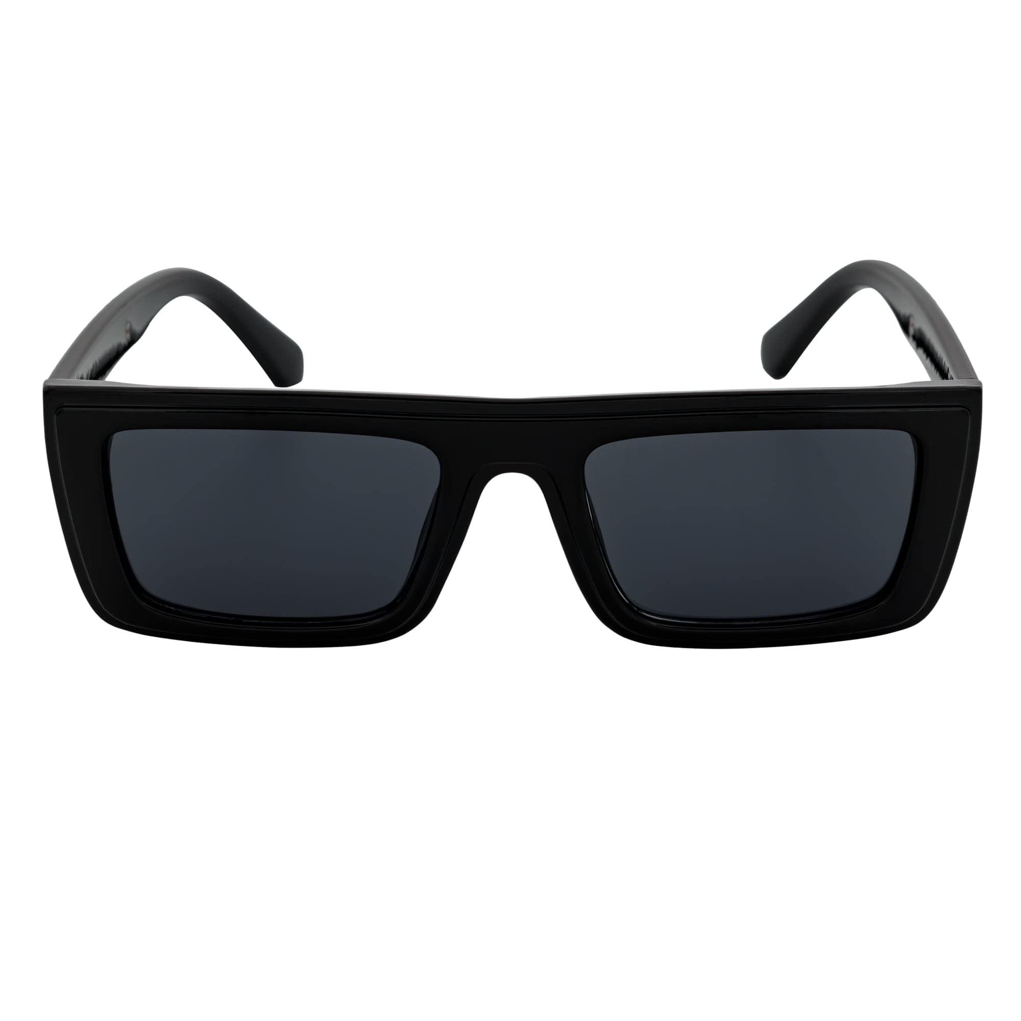 LOWKEY - Small Flat Top Rectangle Square Frame Sunglasses Black Smoke
