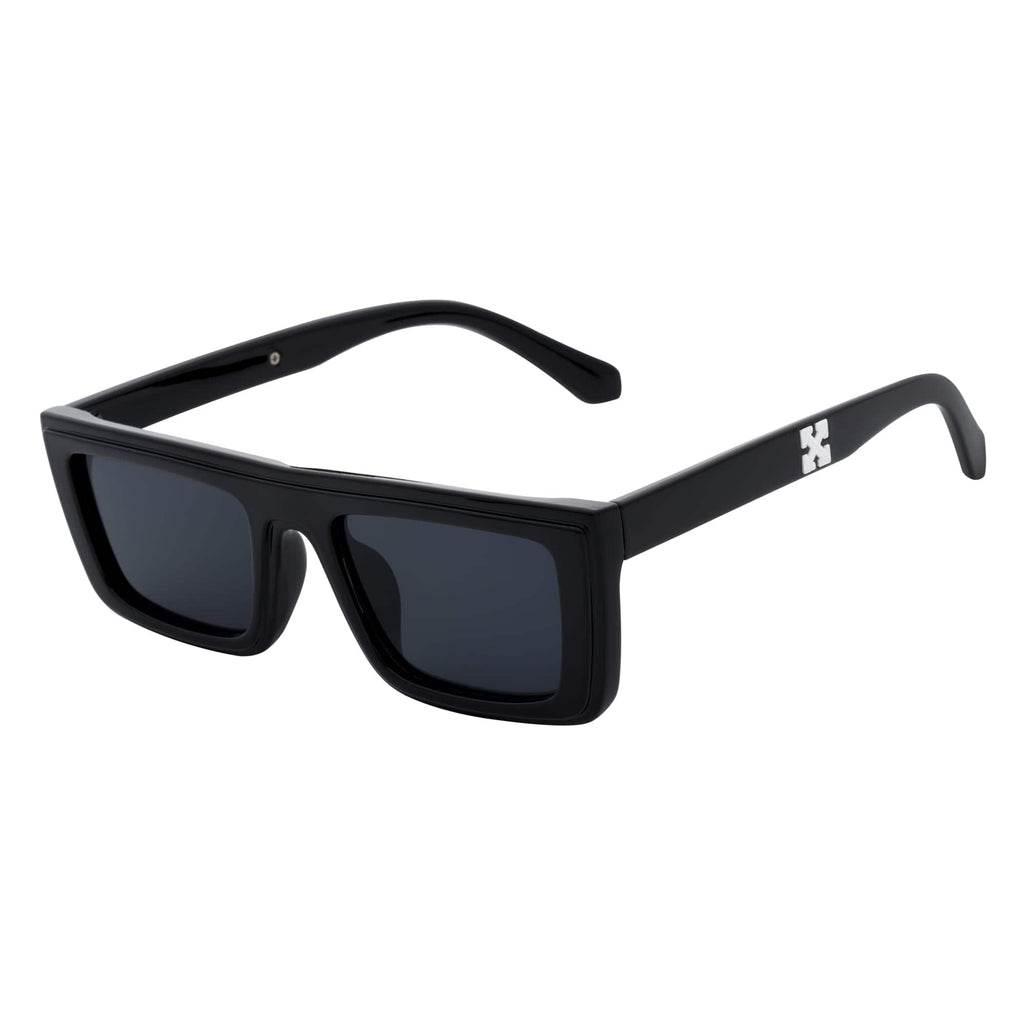 LOWKEY - Small Flat Top Rectangle Square Frame Sunglasses Black Smoke