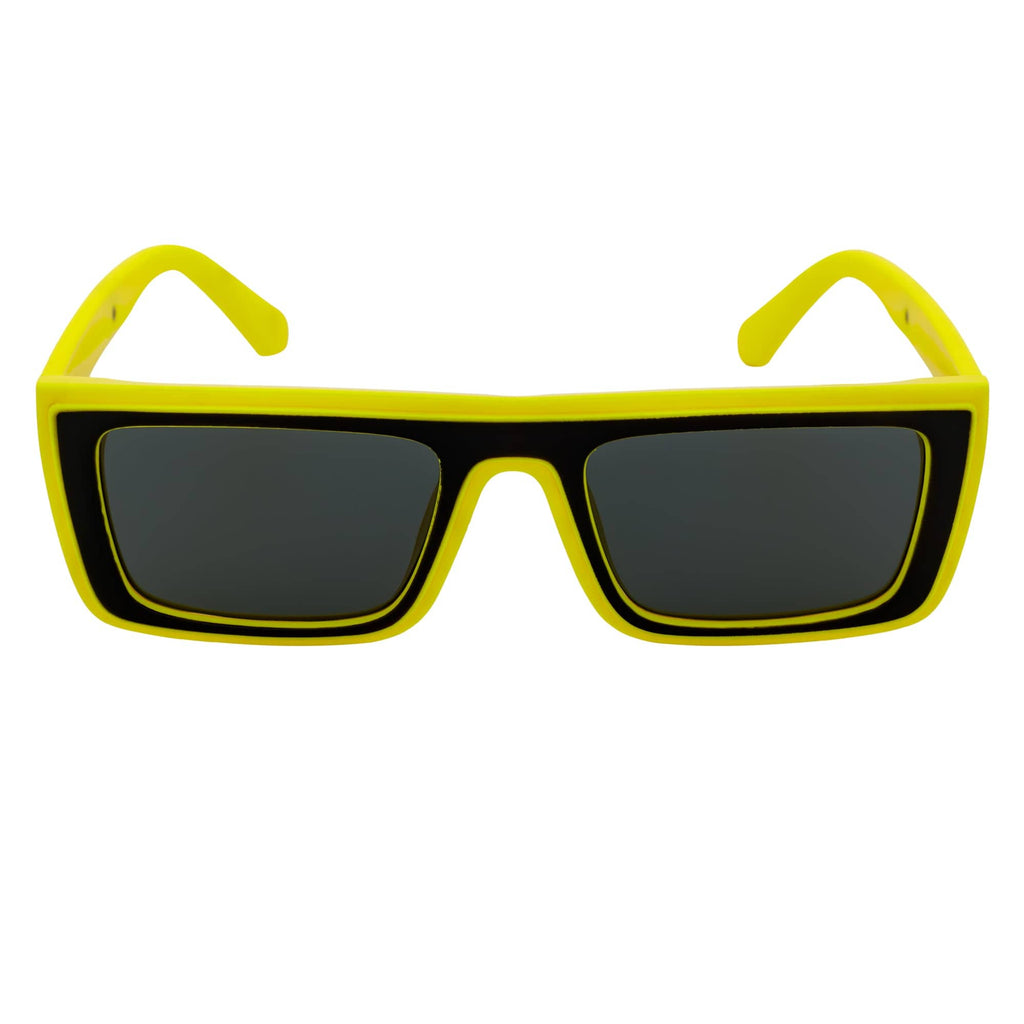 LOWKEY - Small Flat Top Rectangle Square Frame Sunglasses Yellow Smoke