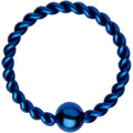 16G 3/8" Blue IP So Twisted Captive Style Seamless Ring
