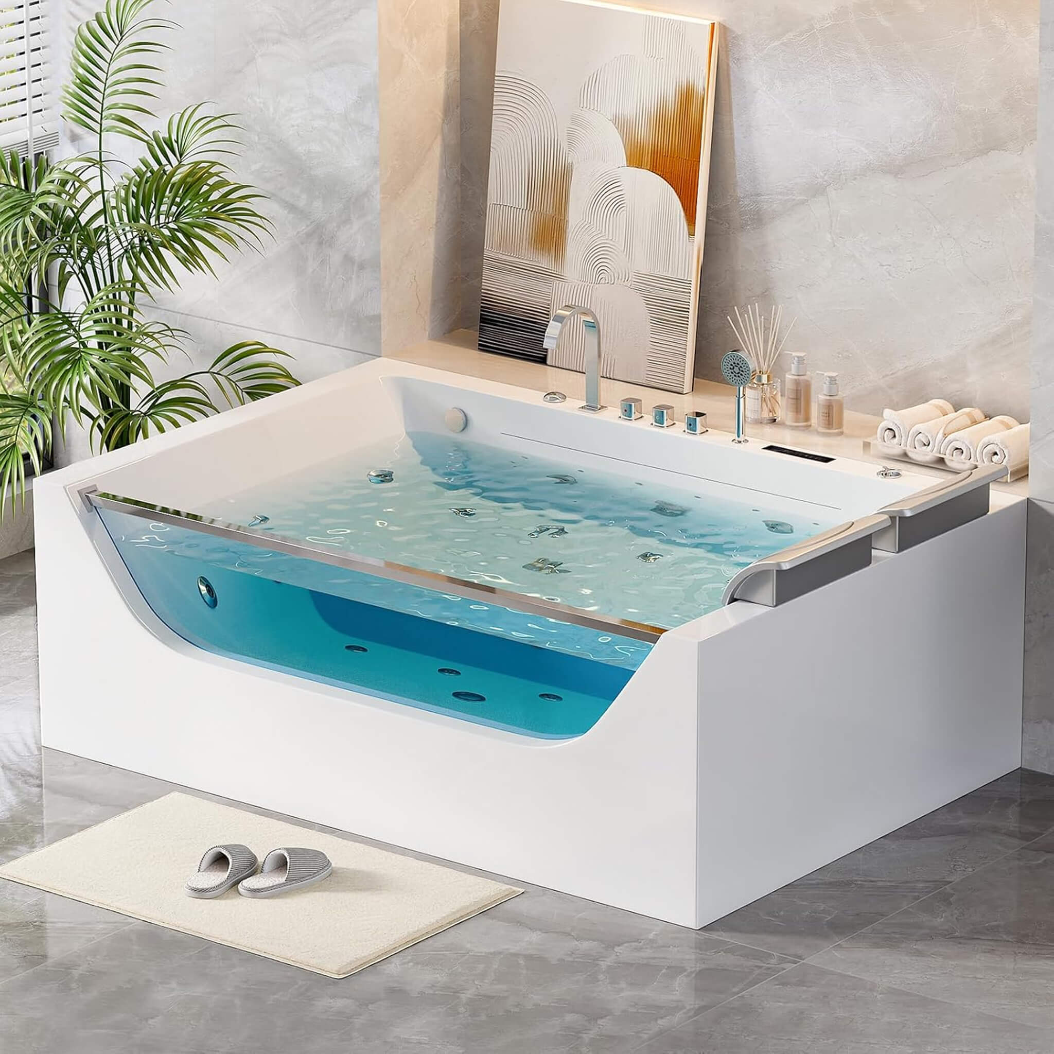 Nuvia Novara 71-Inch Luxury 2-Person Jetted Whirlpool Tub With Massage And Thermostat Control (SAK24590)