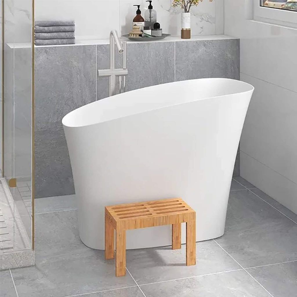 Nuvia Veloura Luxury 47-Inch White Freestanding Japanese-Styled Deep Stone Soaking Bathtub Resin (SAK84725)