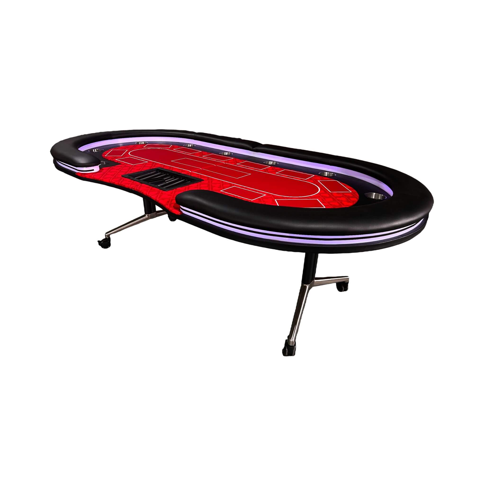 Luxury 94-Inch Foldable 10 Player Poker Table With LED, Wheels And Cup Holders (SAK24897)