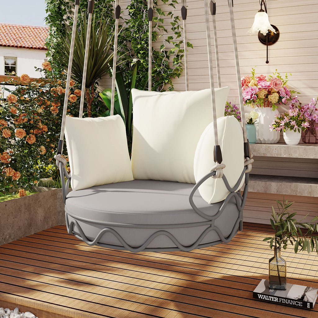 Alora Luxury Outdoor Hanging Basket Porch Swing Chair With UV Resistant Cushions (SAK95678)