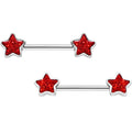 9/16 Red Gem Glitter Galaxy Star Barbell Nipple Ring Set