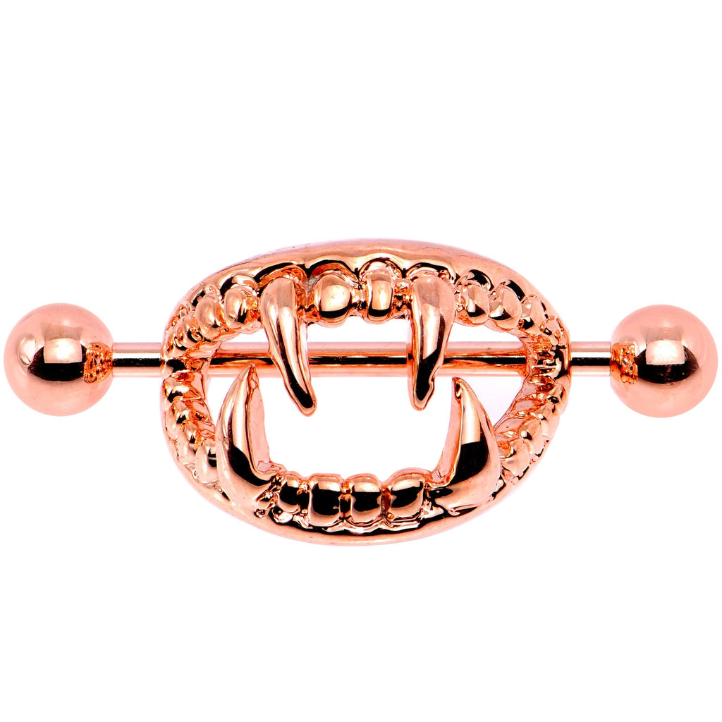 14G 5/8 Rose Gold Tone Fearsome Fangs Nipple Shield Set