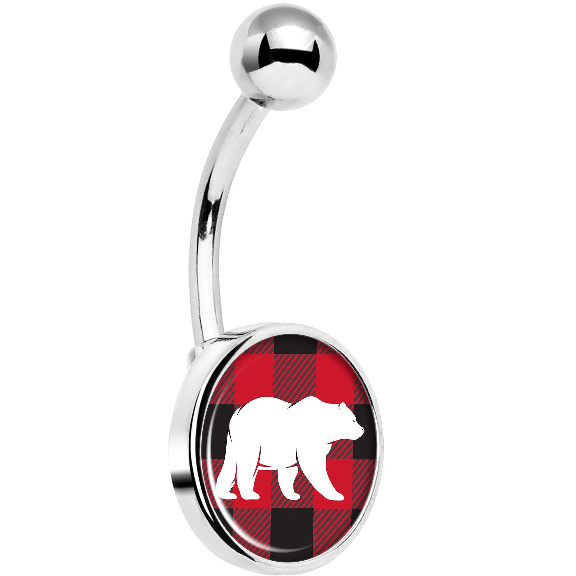 Red Black Plaid Polar Bear Belly Ring