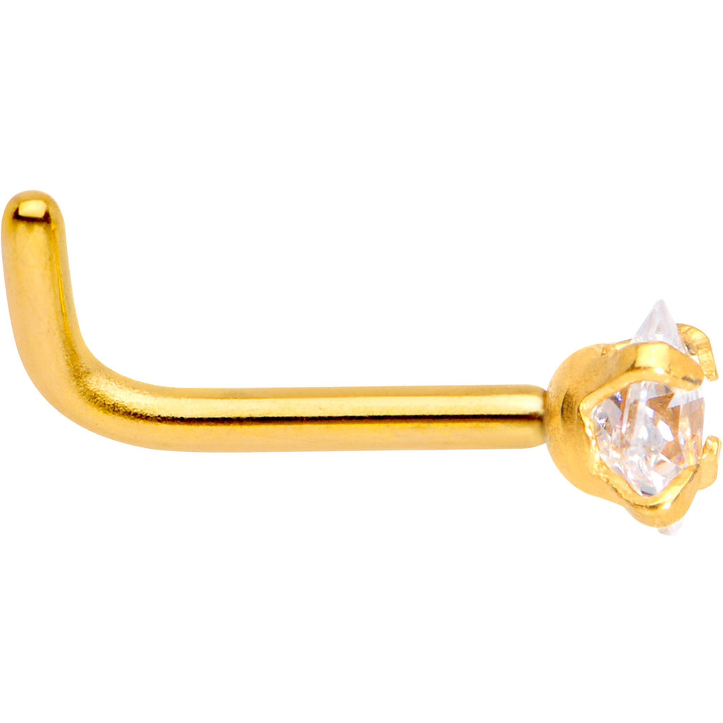 18G 1/4 Clear Square 2.5mm CZ Gem Gold IP L-Shape Nose Ring