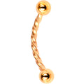 16G 3/8 Rose Gold Tone IP Seriously Twisted Curved Eyebrow Ring