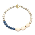 Blue Angelite Necklace with Three Large White Magnesite Accent Stones