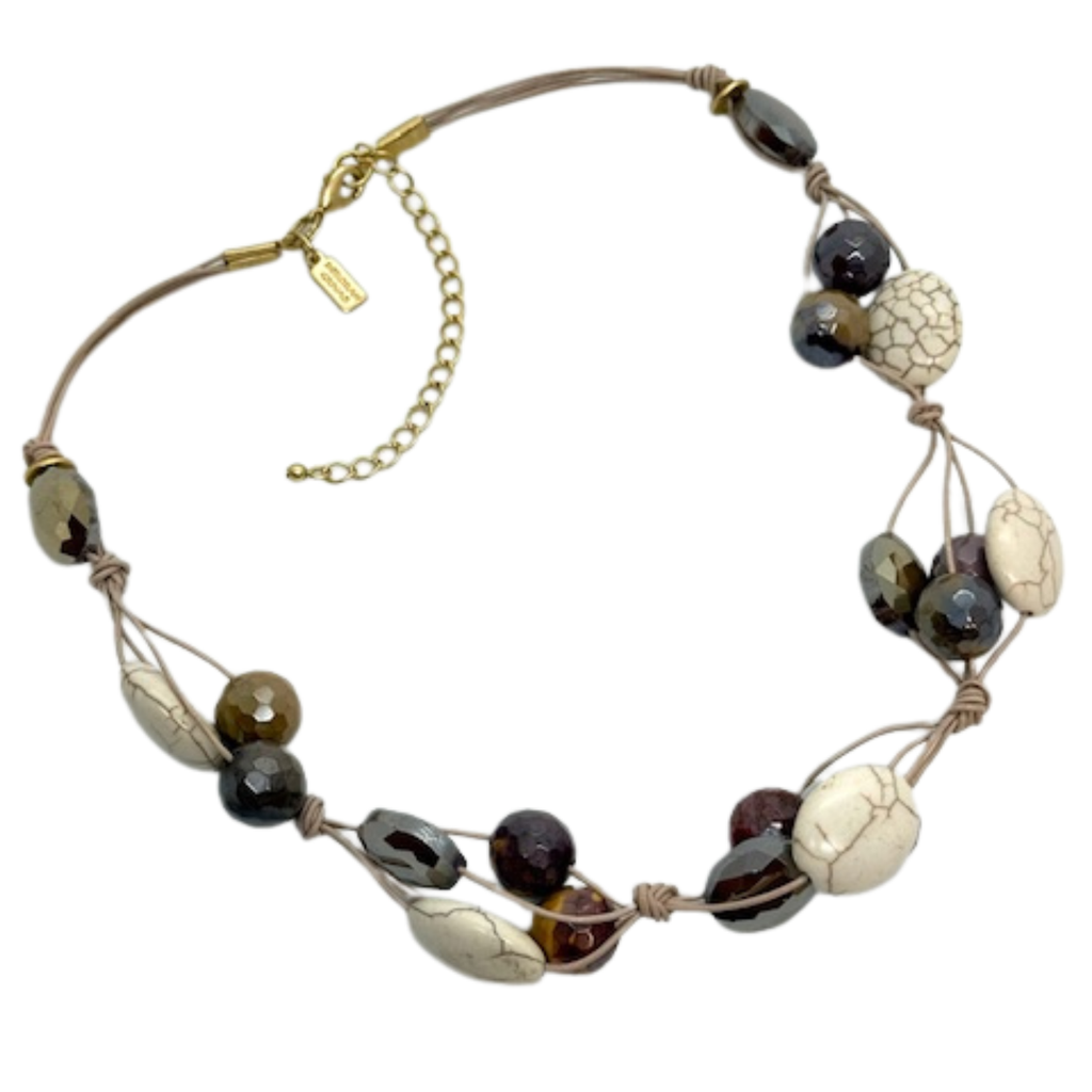 White Magnesite, Mookaite and Mocha Velvet Crystal Woven Necklace