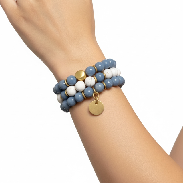 White Magnesite and Blue Angelite Stretch Bracelet