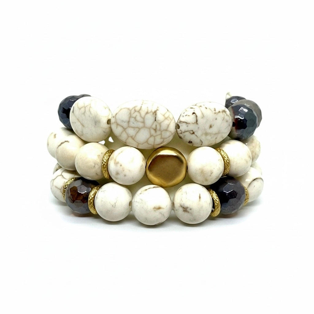 White Magnesite and Mookaite Stretch Bracelet