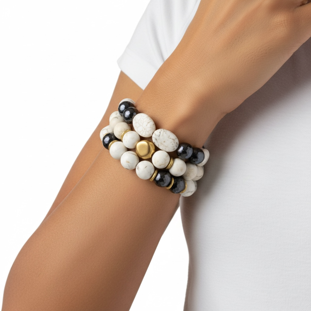White Magnesite and Mookaite Stretch Bracelet