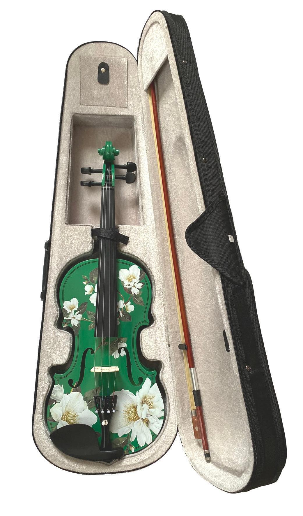 Magnolia Heaven Emerald Green Violin Outfit | Pearl Fine Tuners & Brazilwood Bow