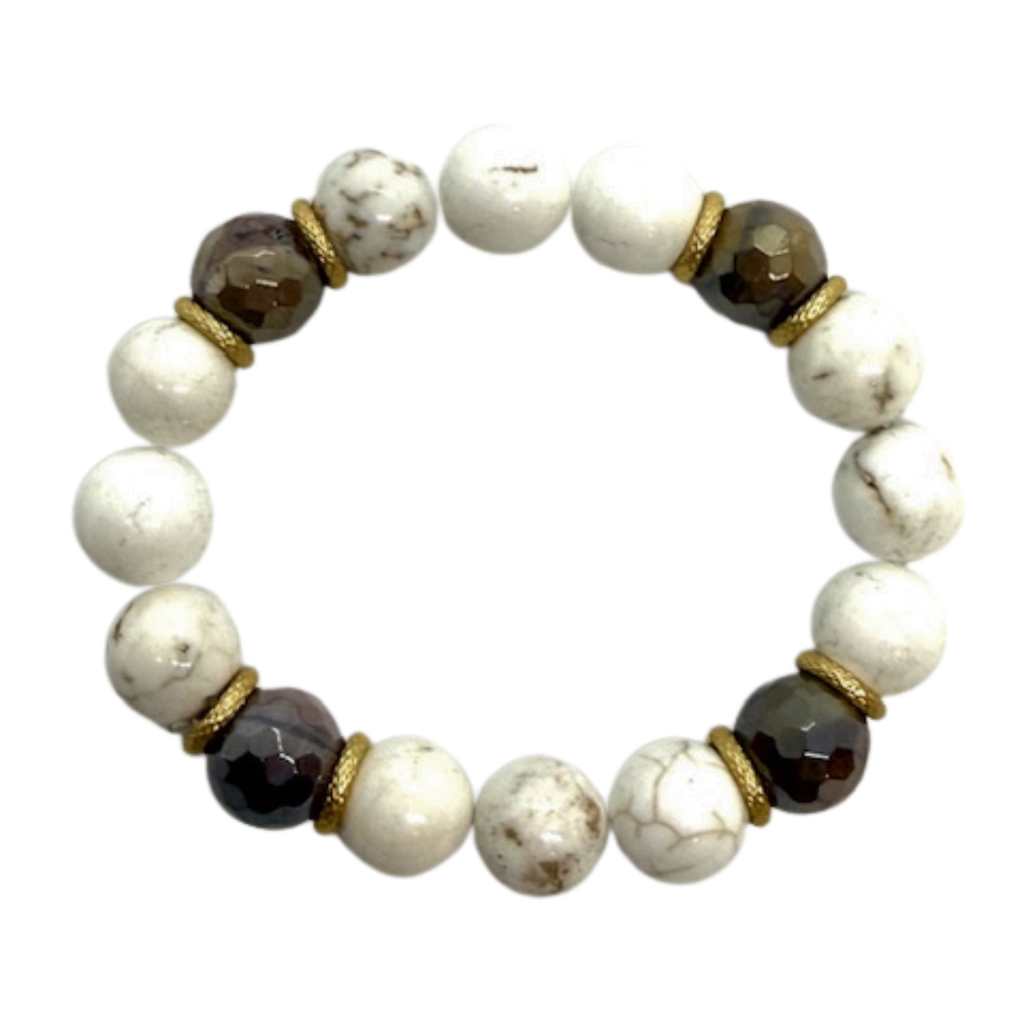 White Magnesite and Mookaite Stretch Bracelet