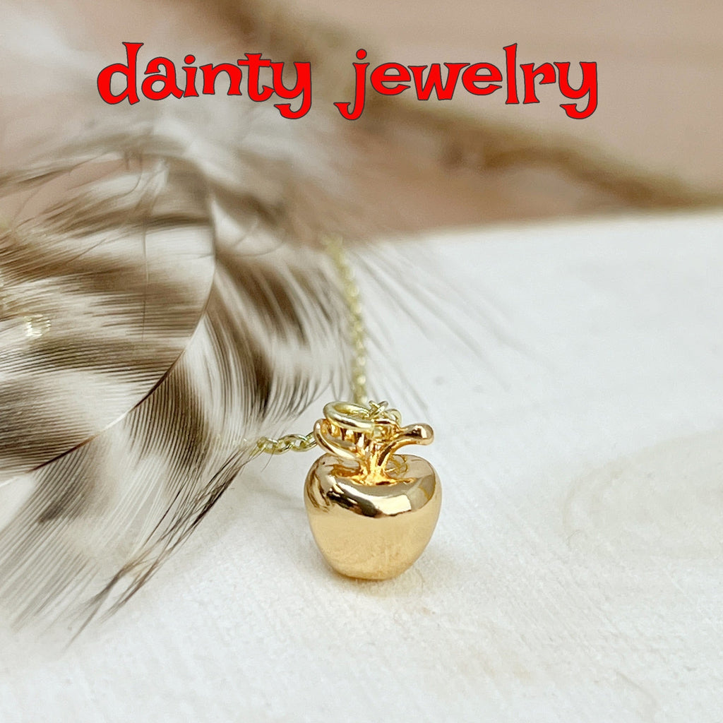 Gold Apple Necklace Cute Teacher Gift Kawaii Dainty Fruit Jewelry