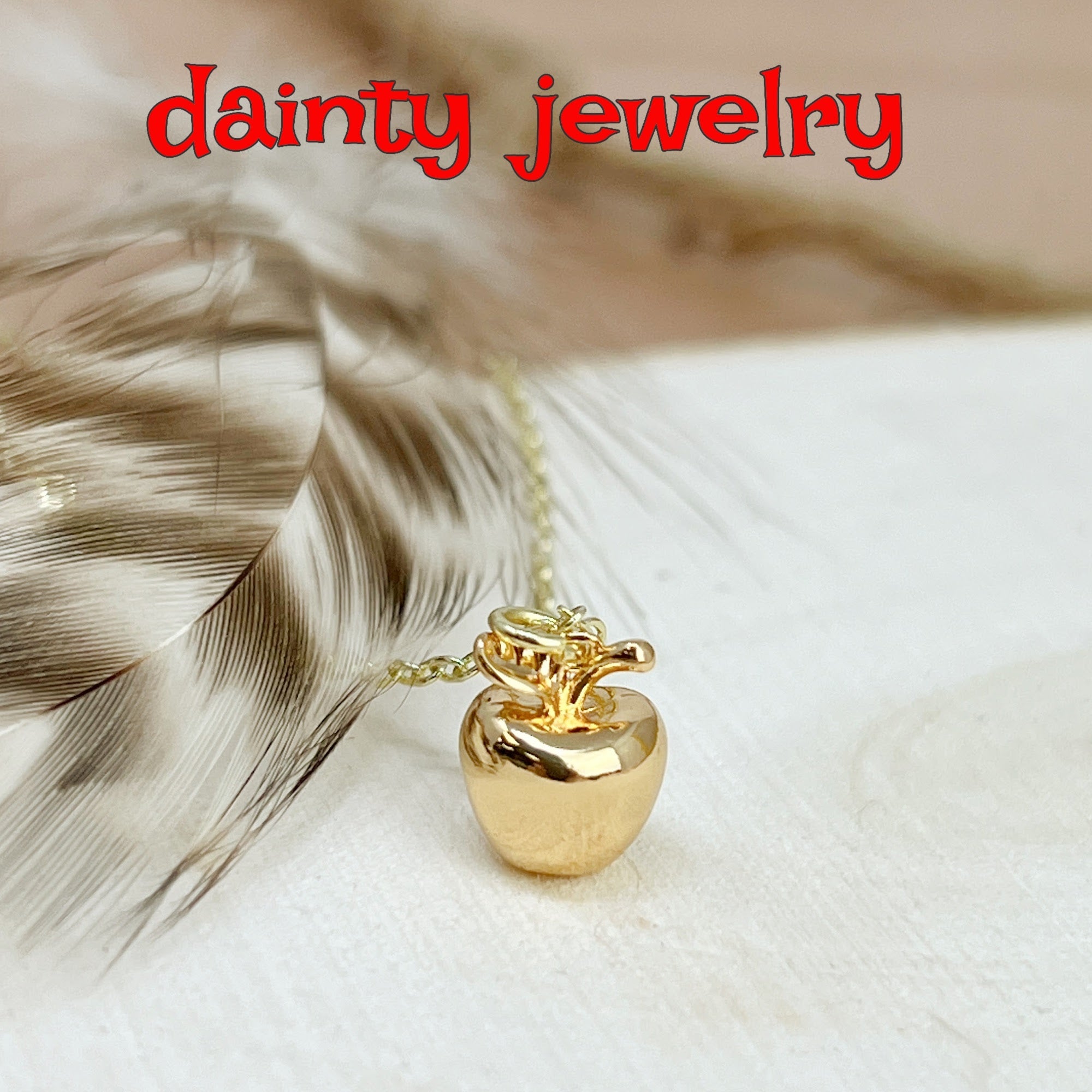 Gold Apple Necklace Cute Teacher Gift Kawaii Dainty Fruit Jewelry