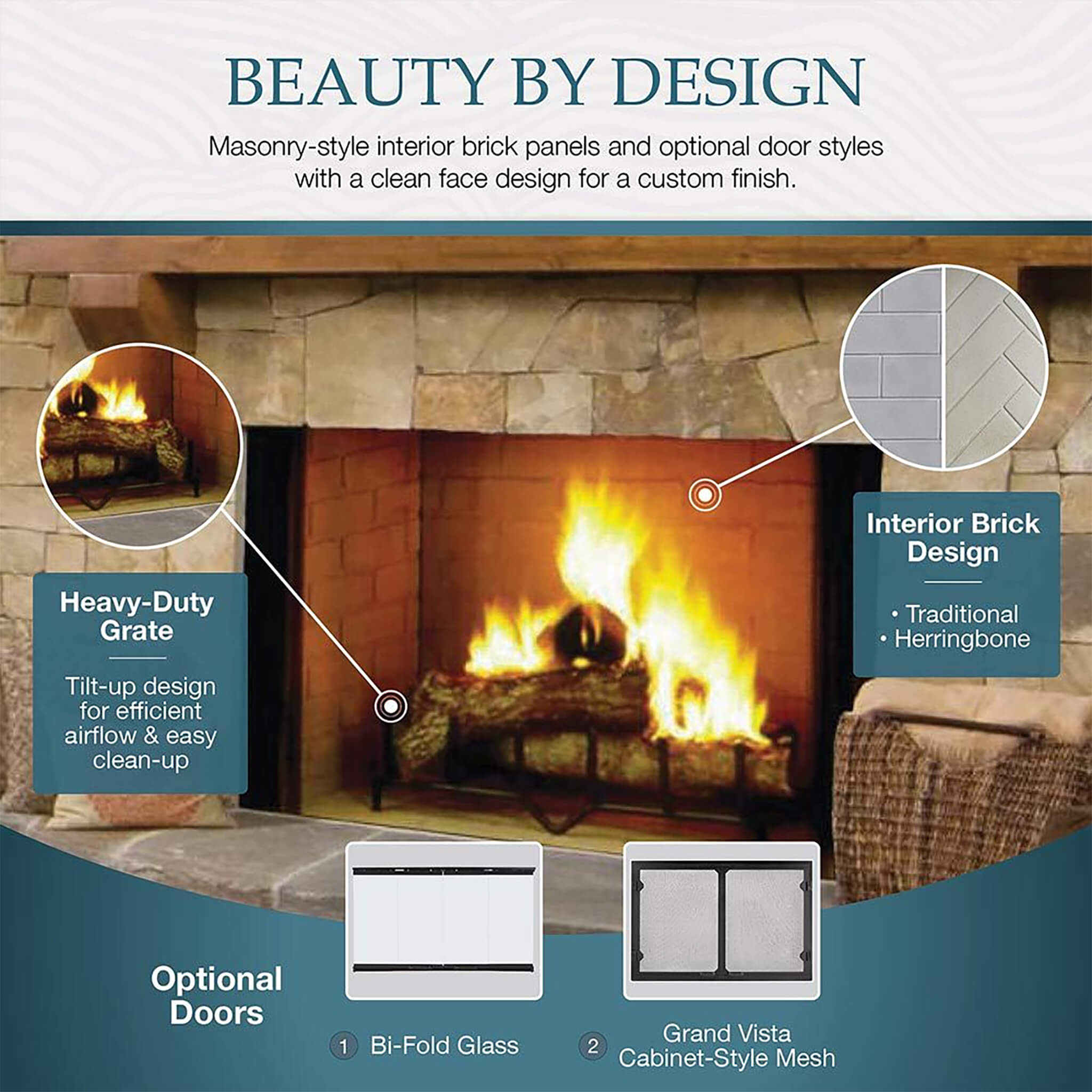 Majestic Biltmore 36-Inch Herringbone Pattern Open Wood-Burning Fireplace [SB60HB] (SAK62147)
