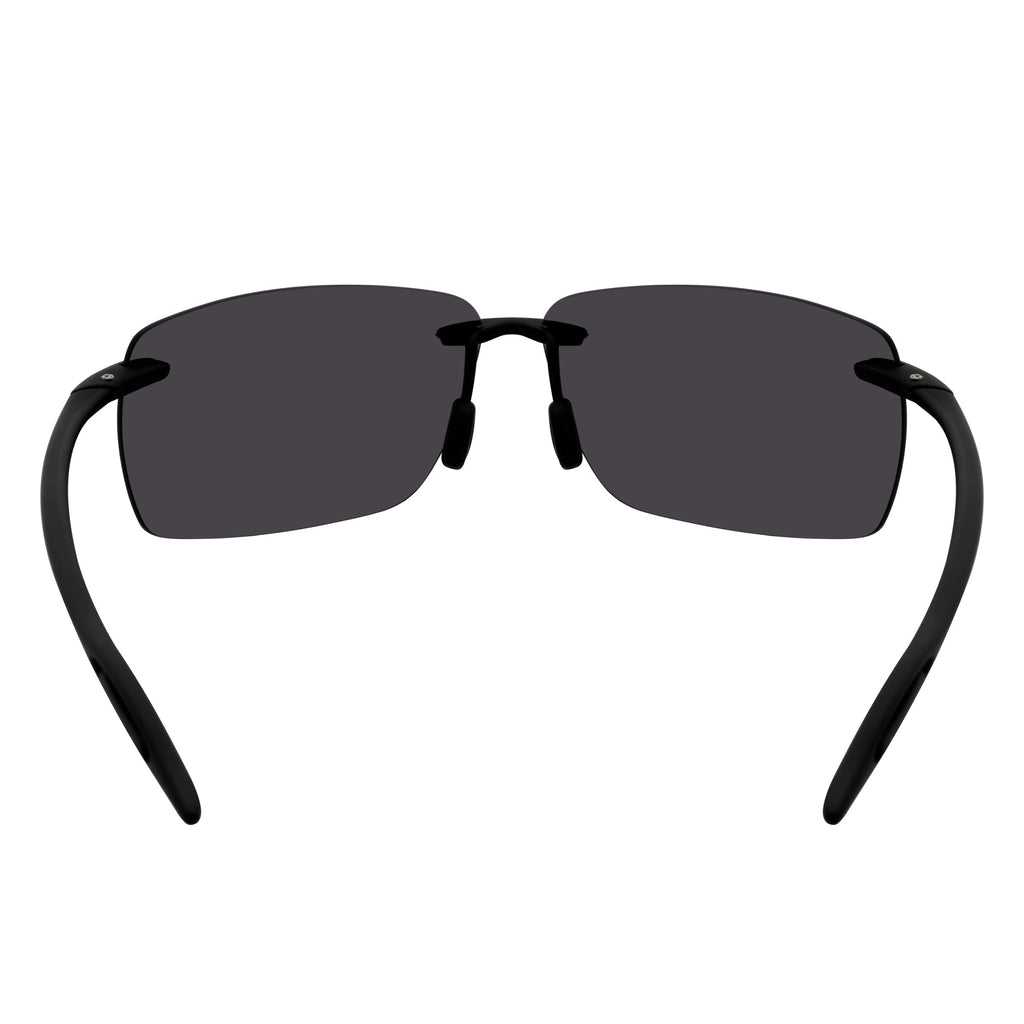MAUI - Rimless TR90 Thin Sports Wrap Sunglasses Black Blue Mirror Polarized