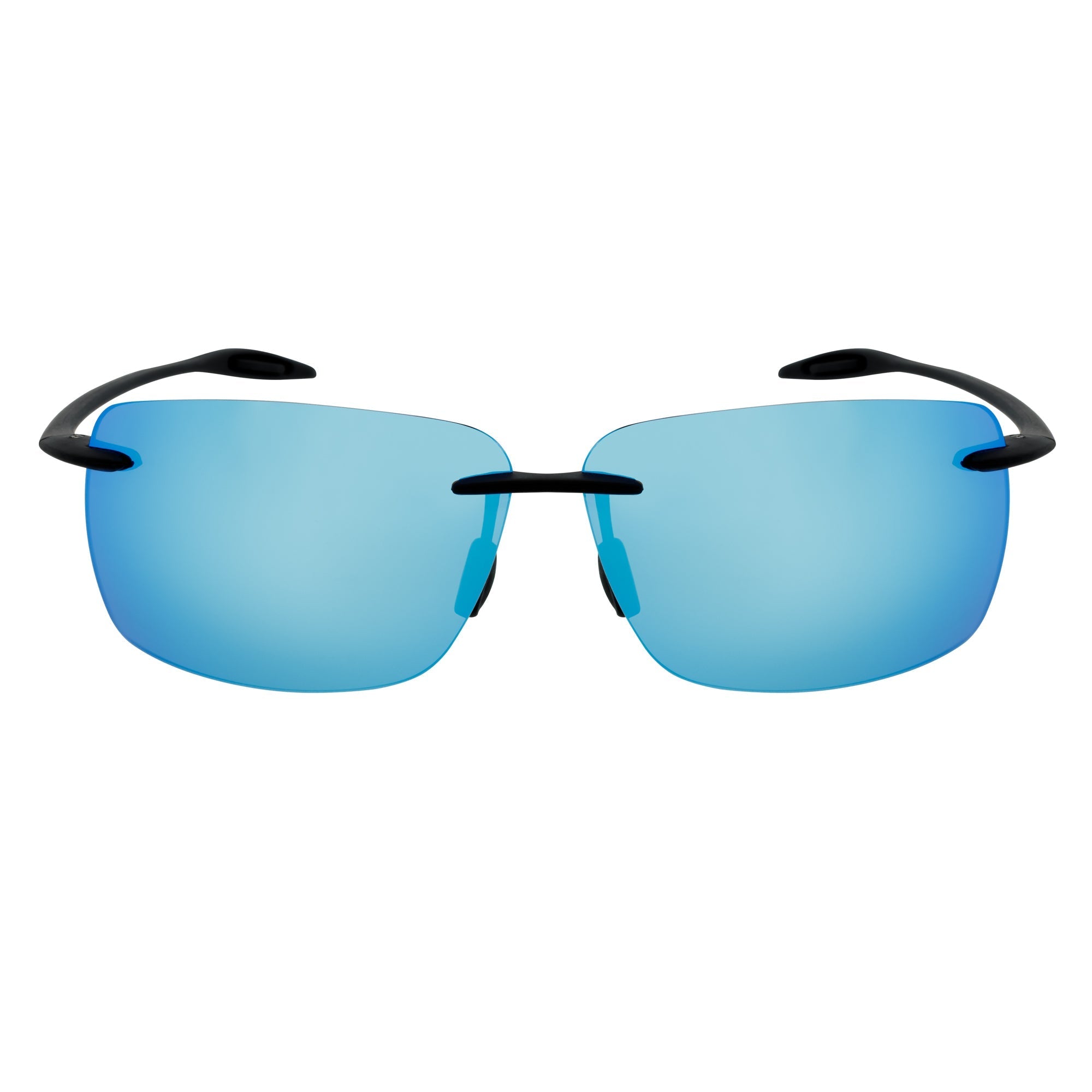 MAUI - Rimless TR90 Thin Sports Wrap Sunglasses Black Blue Mirror Polarized