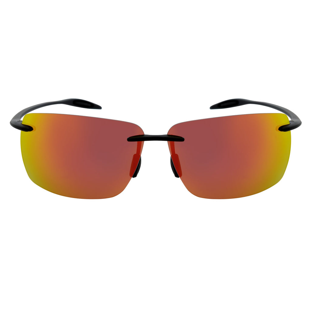 MAUI - Rimless TR90 Thin Sports Wrap Sunglasses Black Orange Mirror Polarized