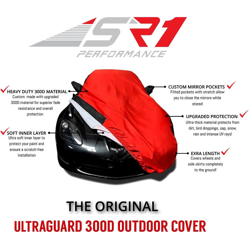 2008-2023 Dodge Challenger Ultraguard Plus Car Cover - 300D Indoor/Outdoor Protection - Black with Gray Stripes