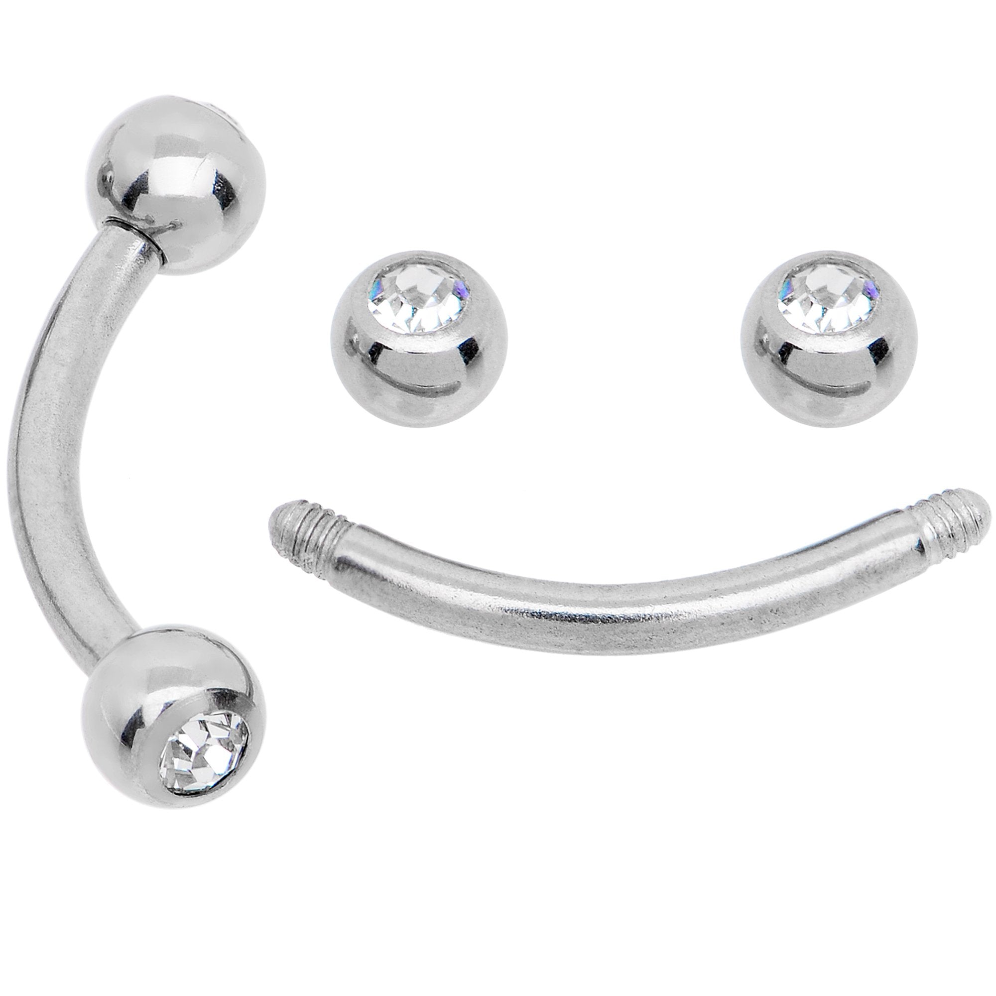 16G 5/16 CZ Gem Internally Threaded Curved Eyebrow Ring Pack Set of 8