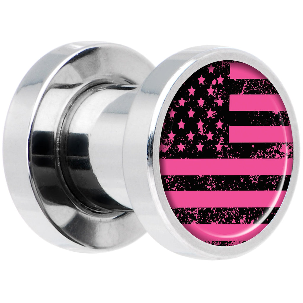 Pink American Flag Steel Screw Fit Plug Set 2G