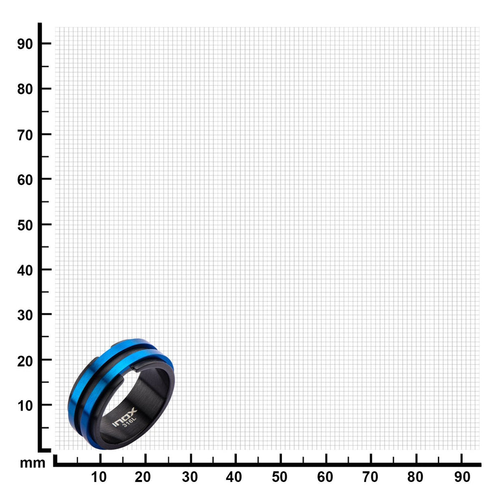 Mens Black  Blue IP Matte Layer Stainless Steel Ring