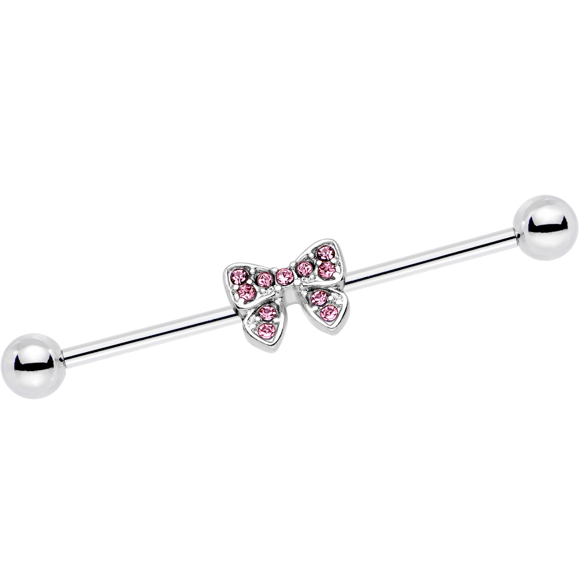 14G Pink Gem Knotted Bow Industrial Barbell 35mm