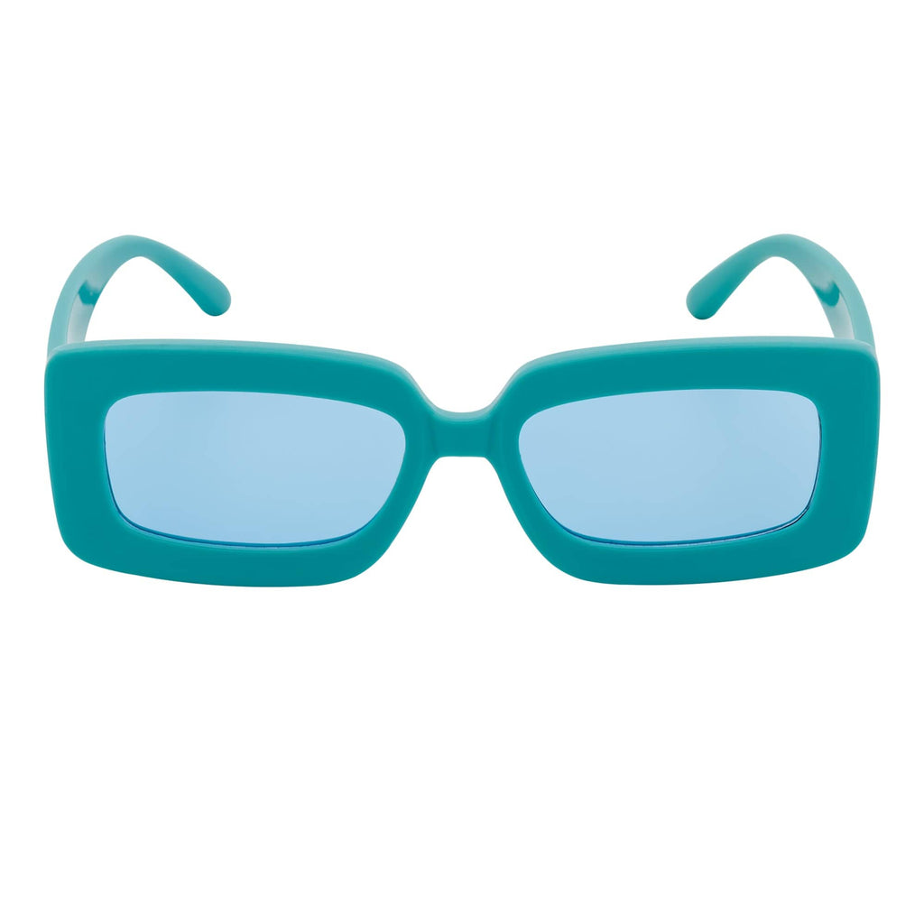MOD - Small Thick Rectangle Retro 90s Style Sunglasses Blue Blue Tint