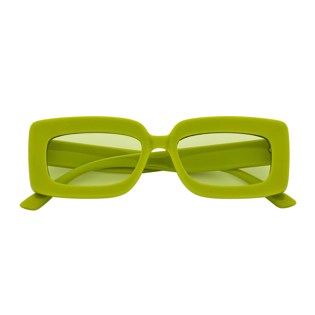MOD - Small Thick Rectangle Retro 90s Style Sunglasses Green Green Tint
