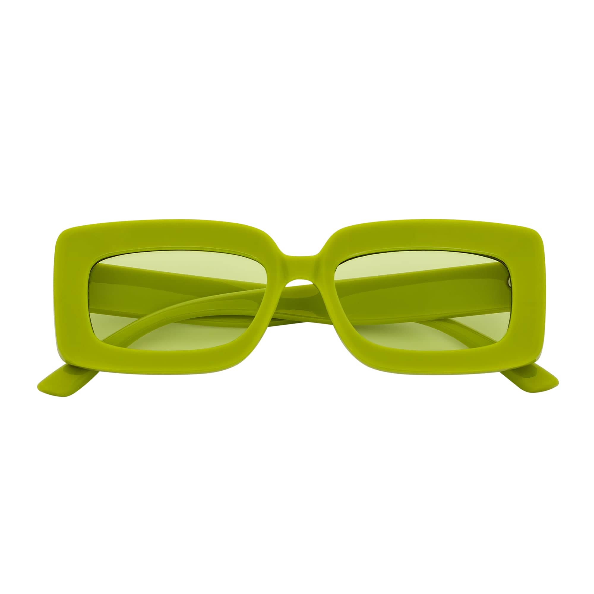 MOD - Small Thick Rectangle Retro 90s Style Sunglasses Green Green Tint