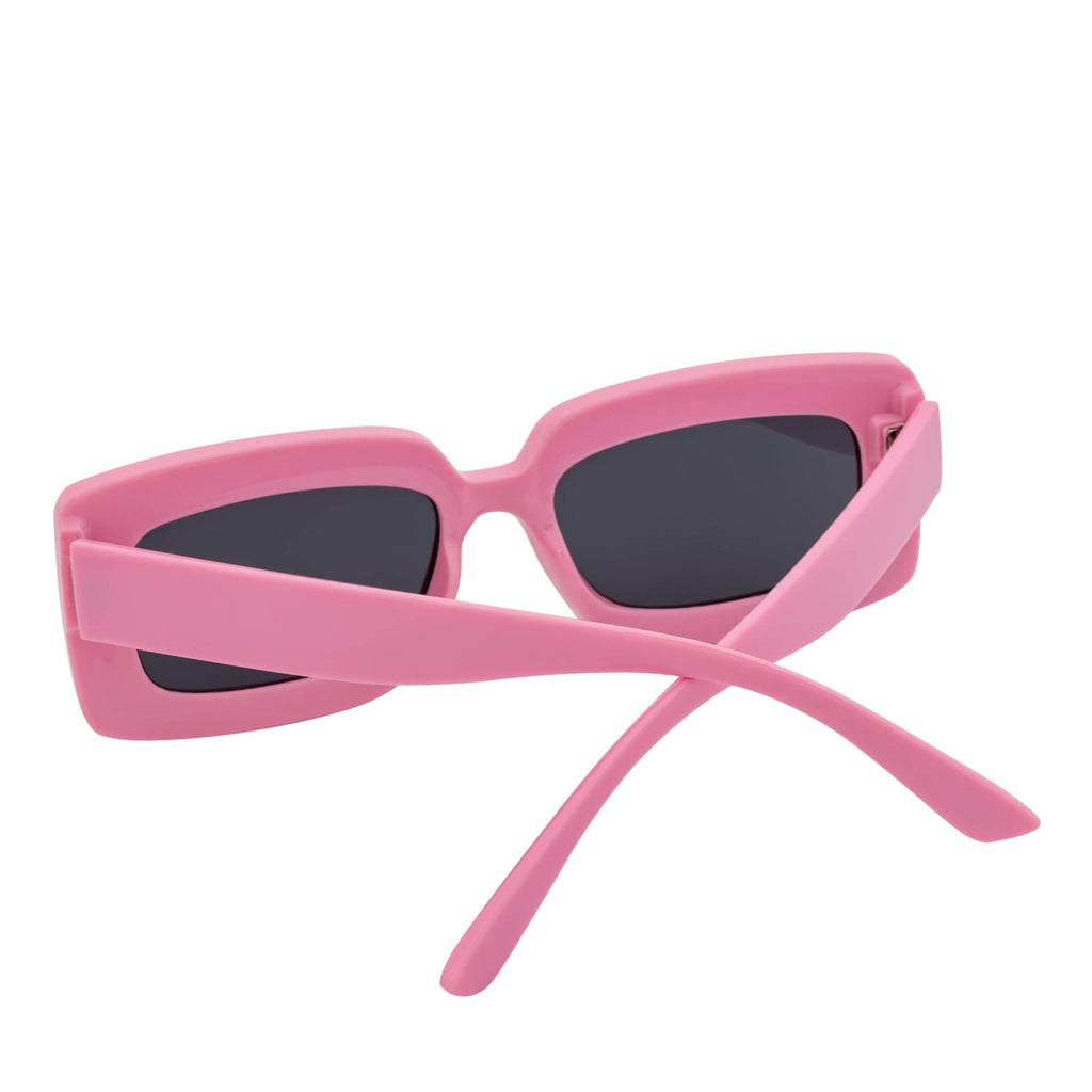 MOD - Small Thick Rectangle Retro 90s Style Sunglasses Light Pink Smoke