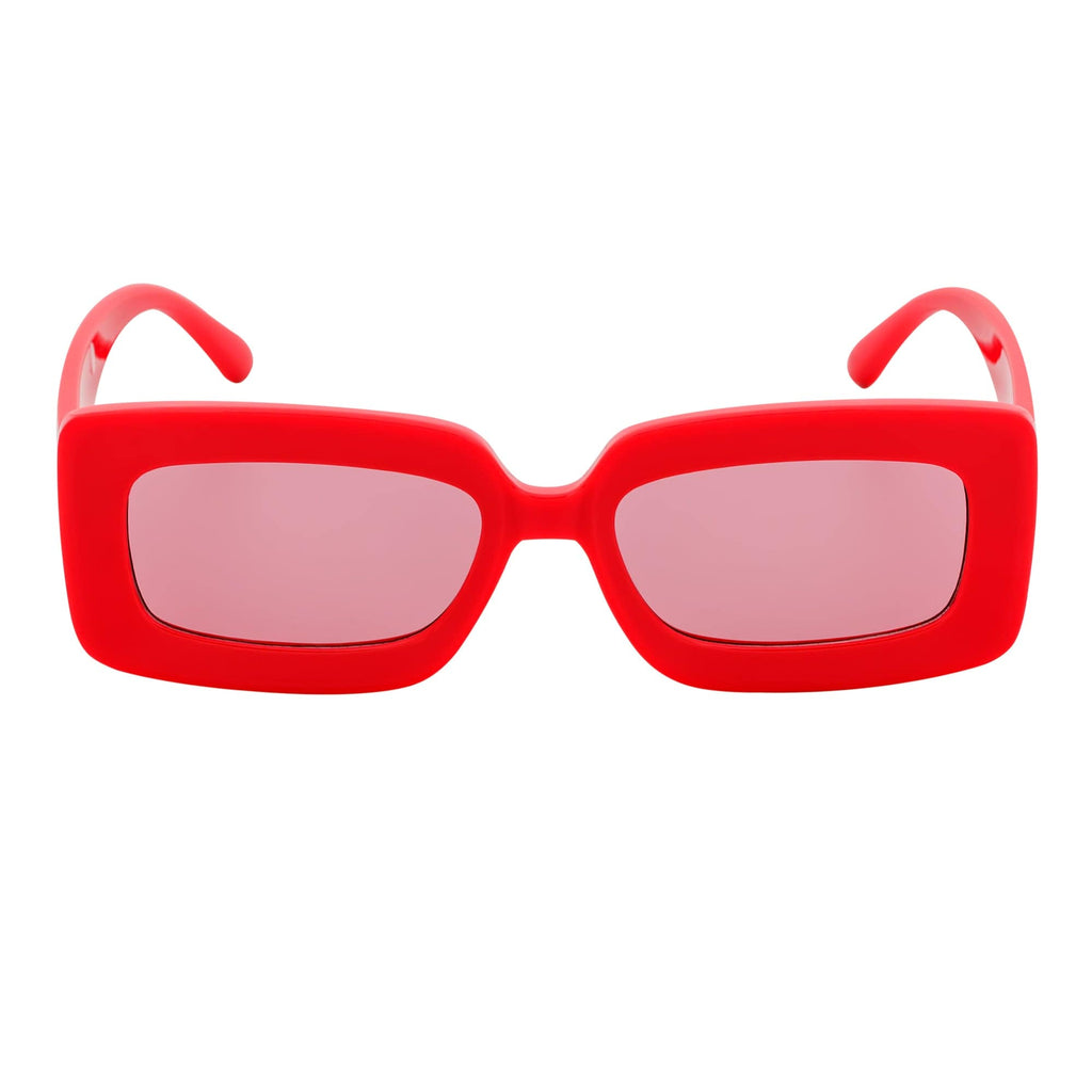 MOD - Small Thick Rectangle Retro 90s Style Sunglasses Red Pink Tint