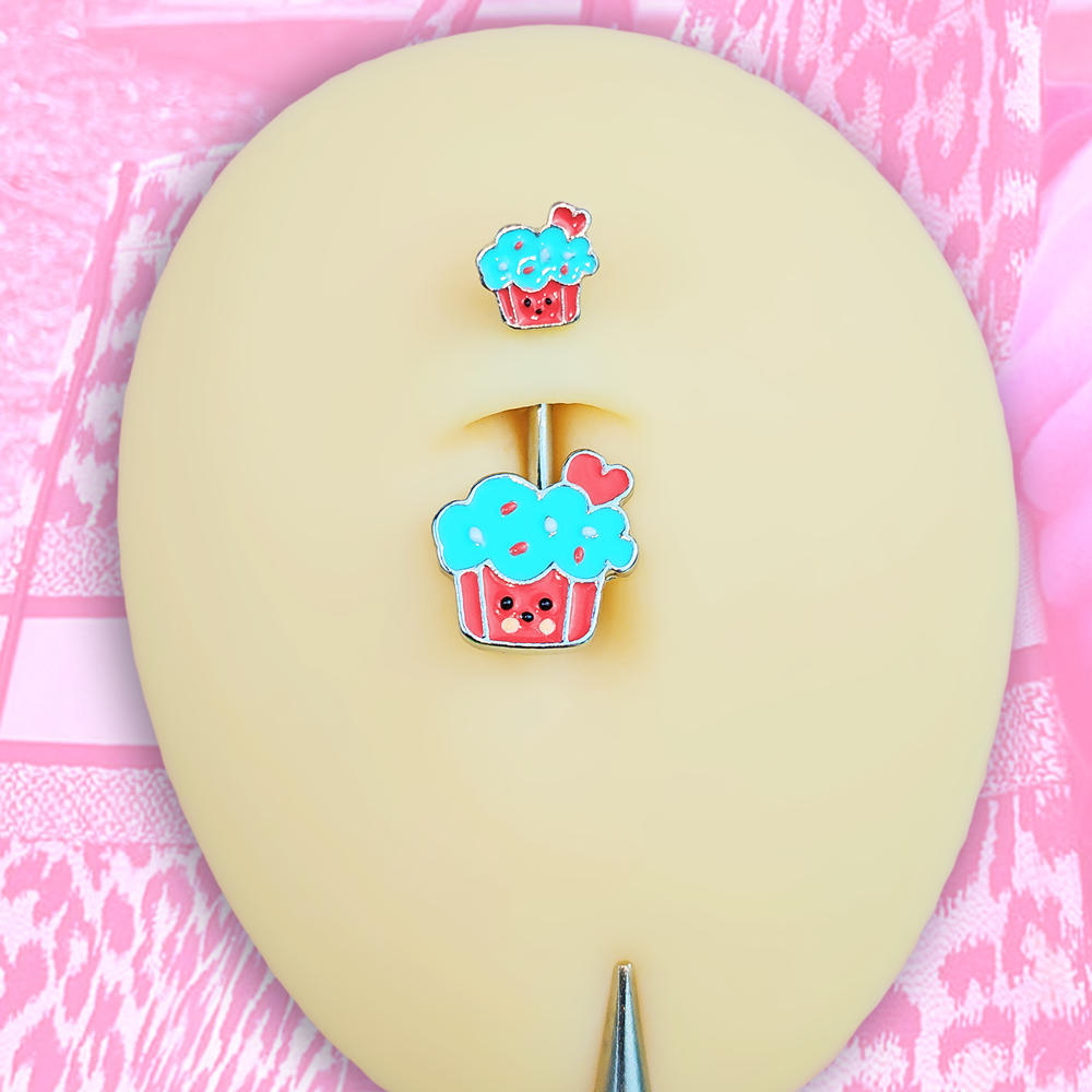 Sydney Belle Girlfriend Collection Sweet Happy Cupcake Pink Blue Double Mount Belly Ring
