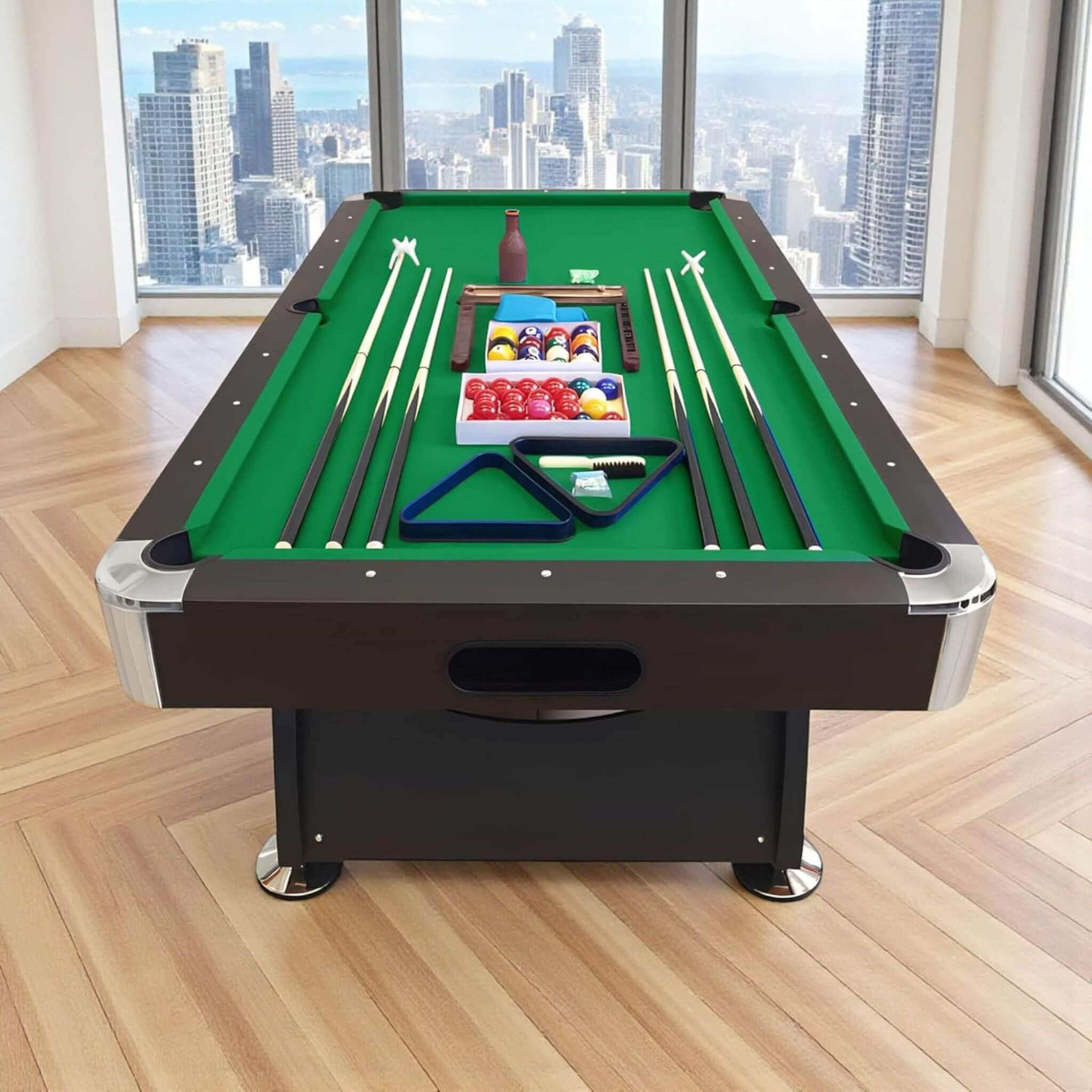8FT Modern Green Felt Billiard Pool Table With Automatic Ball Return And Accessories Kit (SAK24870)