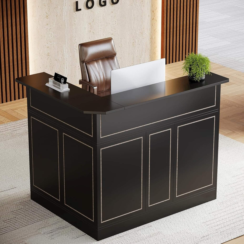 Velmor Modern L-Shaped Reception Desk With Storage Shelves (SAK81036)