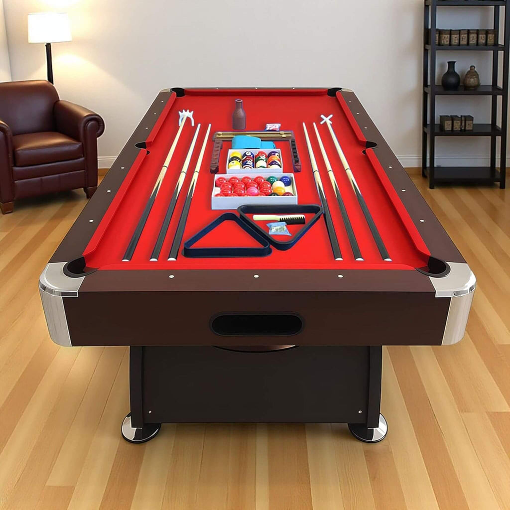 8FT Modern Red Felt Billiard Pool Table With Automatic Ball Return And Accessories Kit (SAK76139)