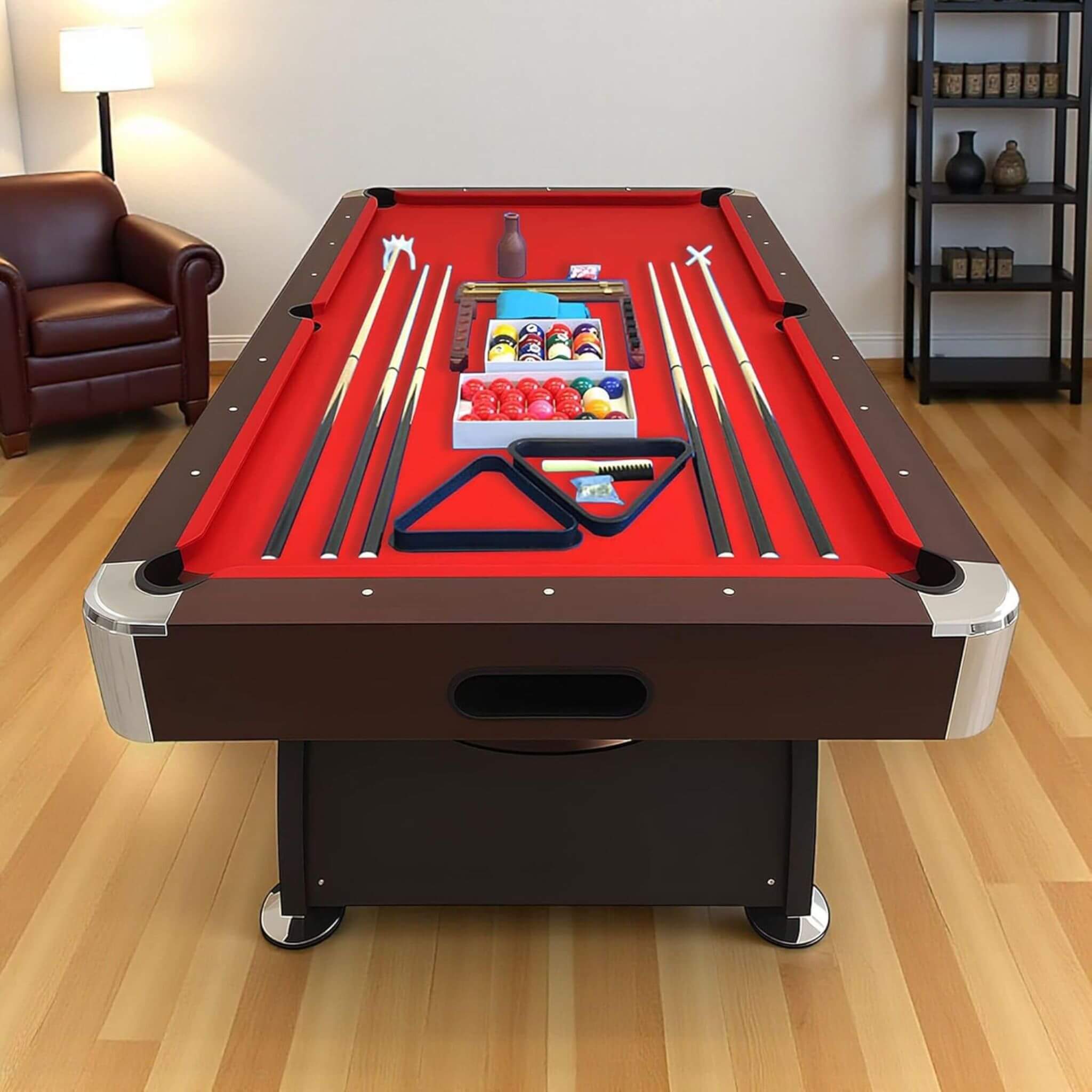 8FT Modern Red Felt Billiard Pool Table With Automatic Ball Return And Accessories Kit (SAK76139)