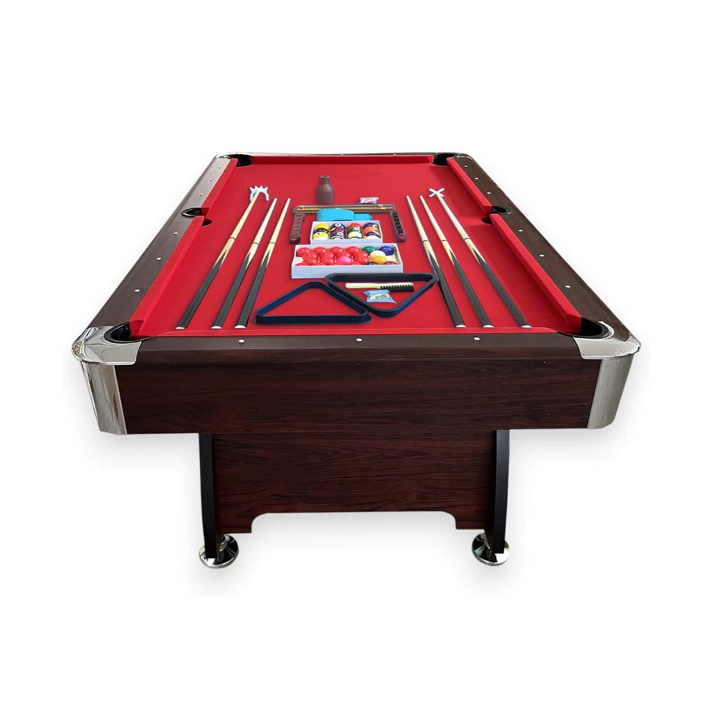 8FT Modern Red Felt Billiard Pool Table With Automatic Ball Return And Accessories Kit (SAK76139)