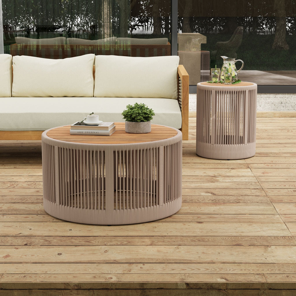 Alora Modern Rustic Coffee Table & Side Table With Woven Rope Design (SAK56739)