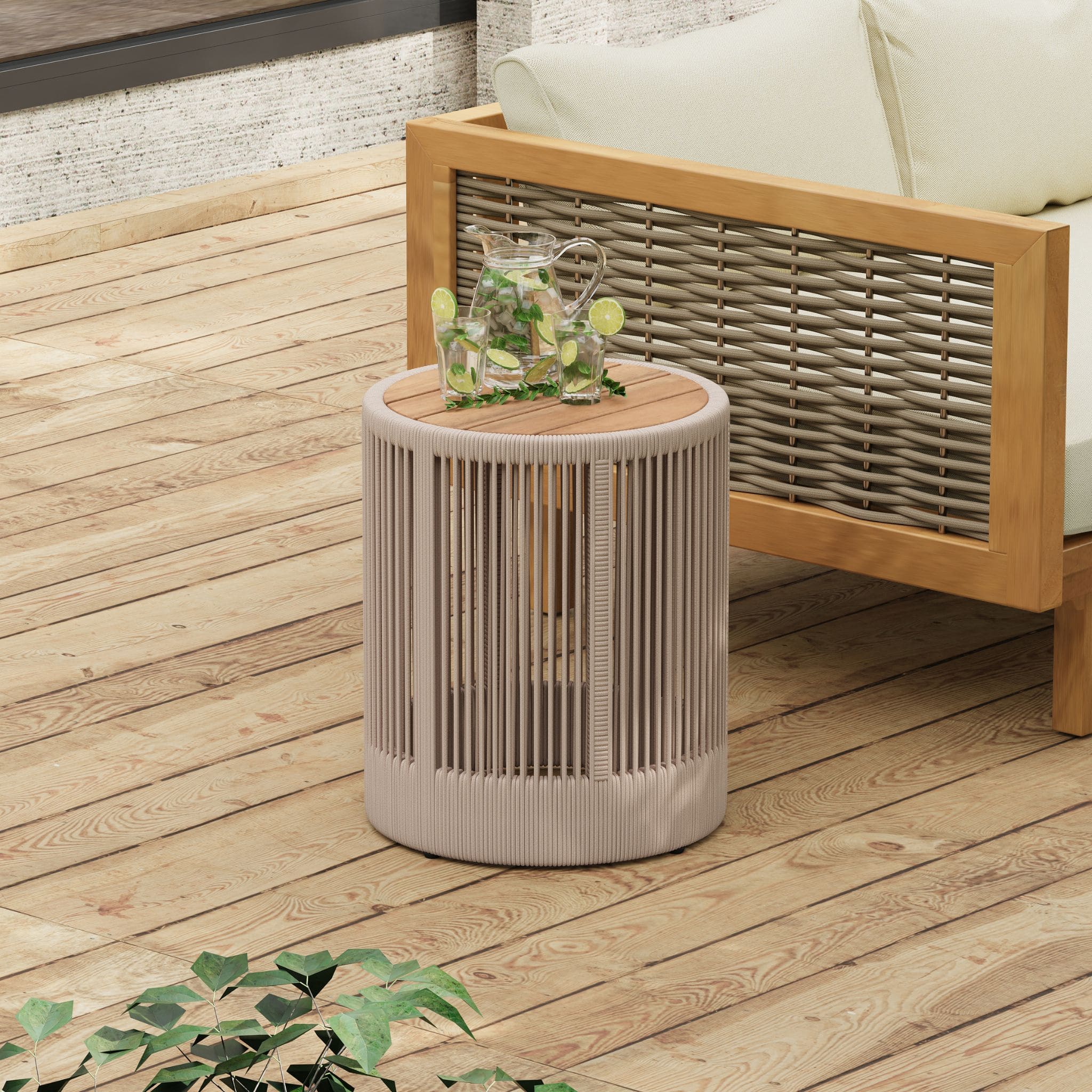 Alora Modern Rustic Coffee Table & Side Table With Woven Rope Design (SAK56739)