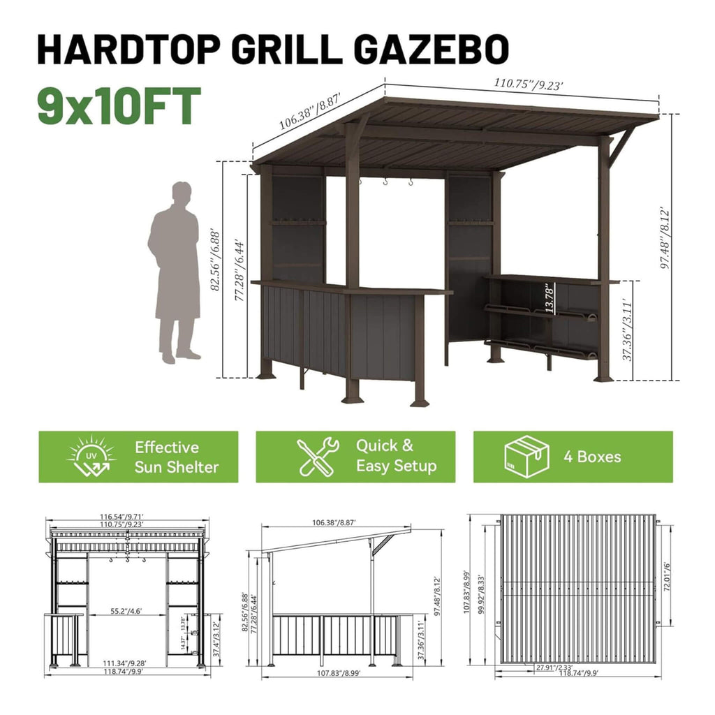 [09X10FT] Alora Modern Slanted Hardtop Alloy Steel Grill Gazebo (SAK32687)